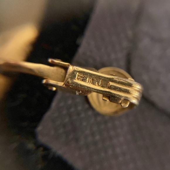 Sold EmJ Emmons vintage blue & gold clip on earrings 1" 1949-55 - Picture 9 of 15